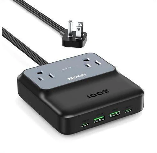 Main image of 6 in 1 Charging Station USB-C, Portable Power Strip with 2 USB C, 2 USB A, 2 AC,100W GaN Laptop Charger for MacBook,iPhone 17/16 etc,Fast Charging Desktop Charger Block for Office, Home,Travel