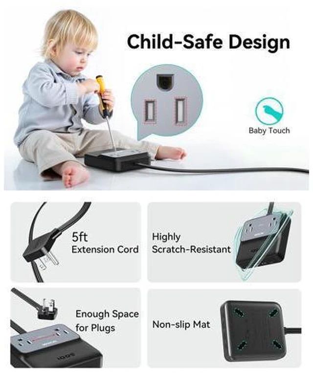 Alt view image 7 of 7 - 6 in 1 Charging Station USB-C, Portable Power Strip with 2 USB C, 2 USB A, 2 AC,100W GaN Laptop Charger for MacBook,iPhone 17/16 etc,Fast Charging Desktop Charger Block for Office, Home,Travel