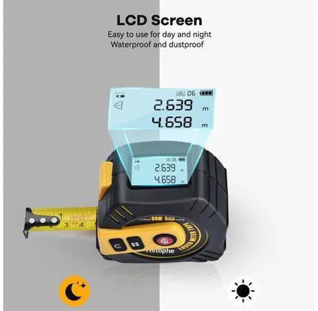 Alt view image 4 of 7 - 2-in-1 Laser Tape Measure, 197Ft Laser Measuring Tool & 16Ft Measuring Tape with Magnetic Hook - Pythagorean/Area/Volume Digital Tape Measure for Construction & Woodworker (M/in/Ft Unit)