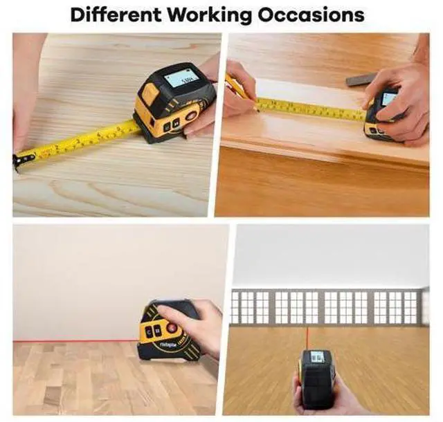 Alt view image 7 of 7 - 2-in-1 Laser Tape Measure, 197Ft Laser Measuring Tool & 16Ft Measuring Tape with Magnetic Hook - Pythagorean/Area/Volume Digital Tape Measure for Construction & Woodworker (M/in/Ft Unit)