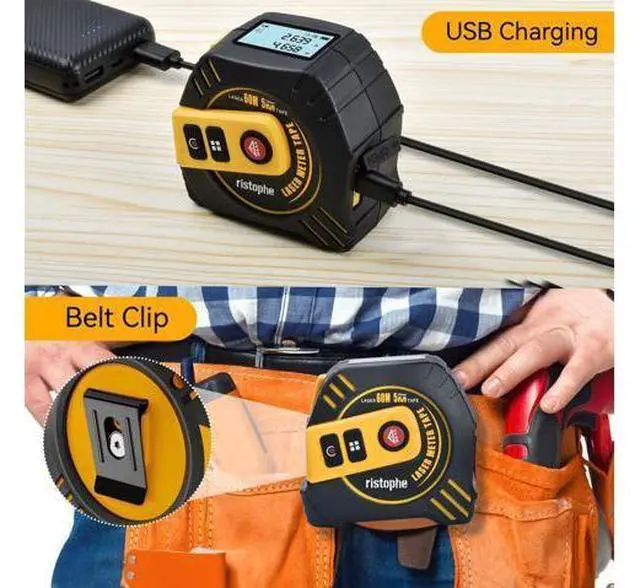 Alt view image 6 of 7 - 2-in-1 Laser Tape Measure, 197Ft Laser Measuring Tool & 16Ft Measuring Tape with Magnetic Hook - Pythagorean/Area/Volume Digital Tape Measure for Construction & Woodworker (M/in/Ft Unit)