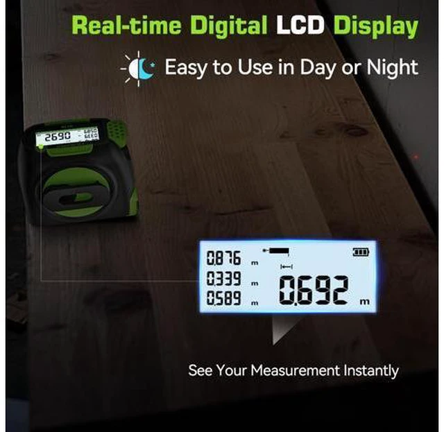 Alt view image 5 of 7 - 2-in-1 Laser Tape Measure, 197Ft Rechargeable Laser Measurement Tool & 16Ft. Measure Tape with Movable Hook -Pythagorean, Area, Volume, Ft/Ft+in/in/M Unit Digital Distance Meter, Gift for Dad