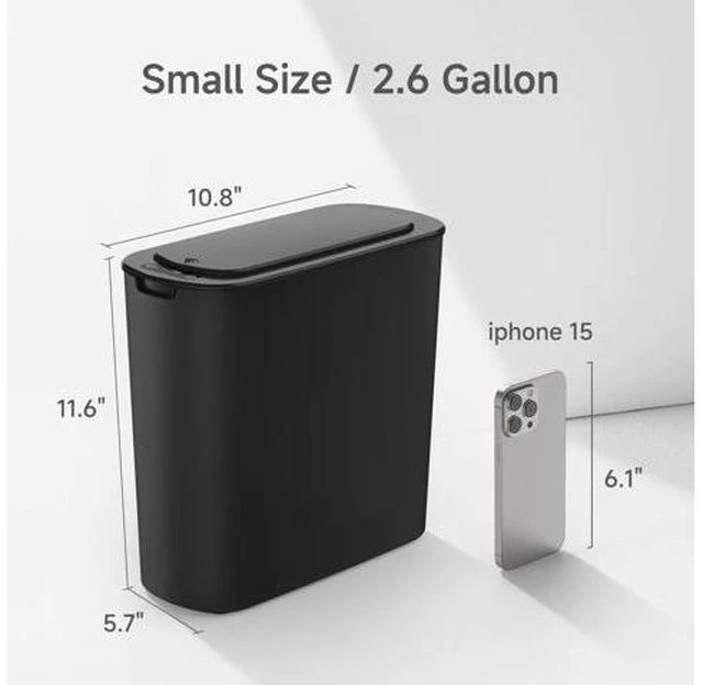 Alt view image 3 of 7 - Automatic Motion Sensor Bathroom Trash Can with Lid, 2.6 Gallon Touchless Trash Bin, Smart Garbage Can Plastic Slim Wastebasket for Bedroom, Office, Dorm (Black)