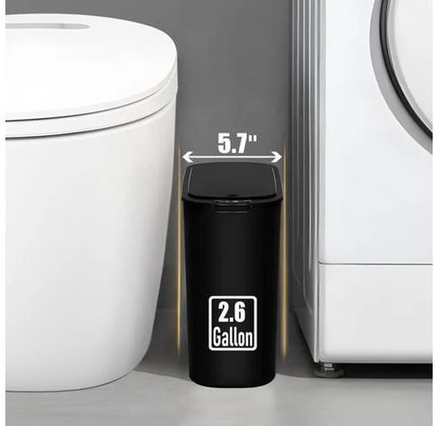 Alt view image 5 of 7 - Automatic Motion Sensor Bathroom Trash Can with Lid, 2.6 Gallon Touchless Trash Bin, Smart Garbage Can Plastic Slim Wastebasket for Bedroom, Office, Dorm (Black)