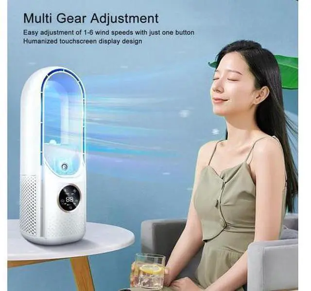 Alt view image 4 of 7 - Bladeless Desk Fan, Portable Bladeless Fan 6 Speed Small Personal Cooling Fan Quiet USB Table Desk Misting Fan with Timing for Office Living Room Bedroom(white)
