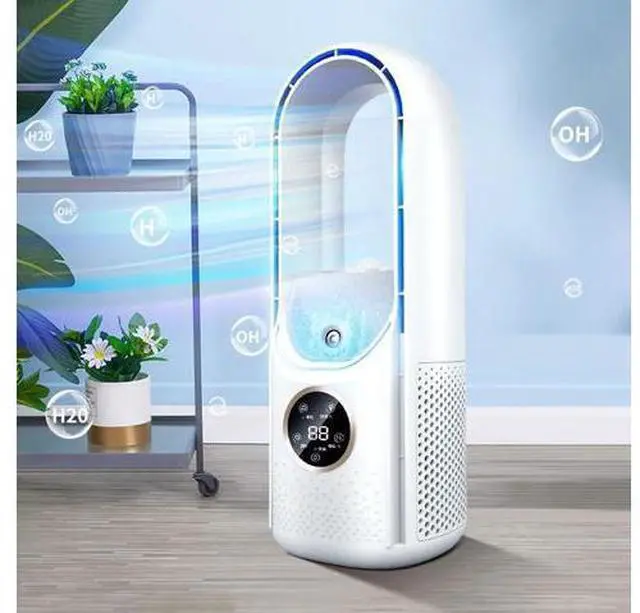 Alt view image 6 of 7 - Bladeless Desk Fan, Portable Bladeless Fan 6 Speed Small Personal Cooling Fan Quiet USB Table Desk Misting Fan with Timing for Office Living Room Bedroom(white)