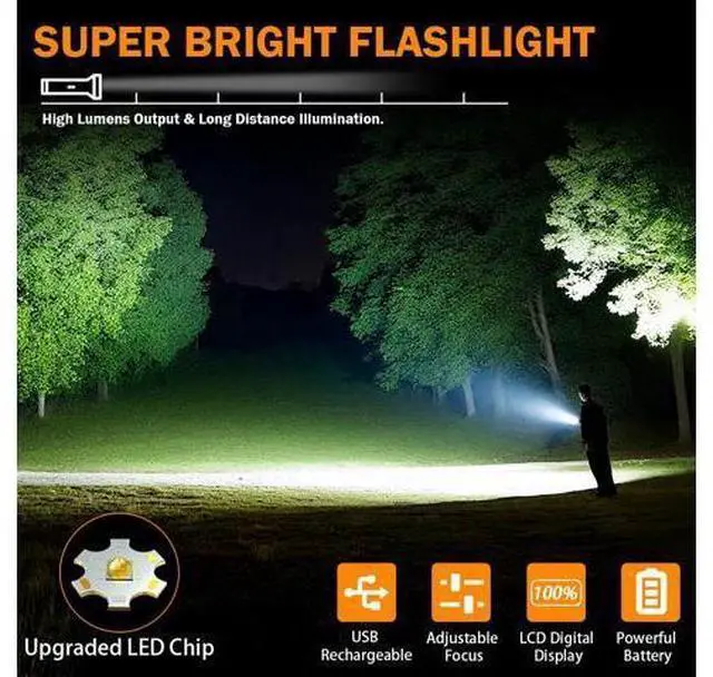 Alt view image 2 of 7 - 3Pack Rechargeable Flashlights High Lumens 9900FL, LED Flashlight Rechargeable with LCD Digital Display, 5Modes Adjustable Flash Light, Super Bright Flashlight Powerful, Tactical Flashlights for Home