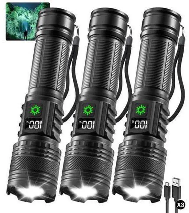 Main image of 3Pack Rechargeable Flashlights High Lumens 9900FL, LED Flashlight Rechargeable with LCD Digital Display, 5Modes Adjustable Flash Light, Super Bright Flashlight Powerful, Tactical Flashlights for Home