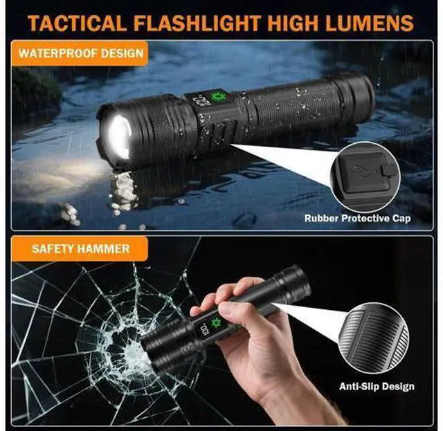 Alt view image 6 of 7 - 3Pack Rechargeable Flashlights High Lumens 9900FL, LED Flashlight Rechargeable with LCD Digital Display, 5Modes Adjustable Flash Light, Super Bright Flashlight Powerful, Tactical Flashlights for Home