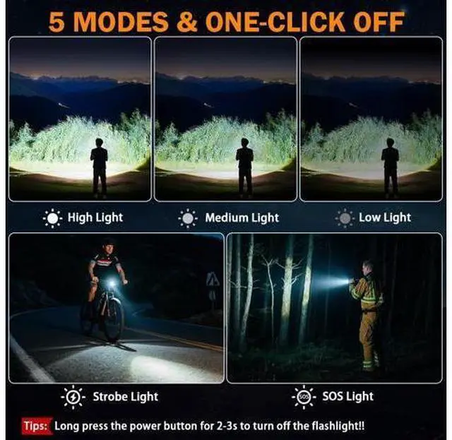Alt view image 5 of 7 - 3Pack Rechargeable Flashlights High Lumens 9900FL, LED Flashlight Rechargeable with LCD Digital Display, 5Modes Adjustable Flash Light, Super Bright Flashlight Powerful, Tactical Flashlights for Home
