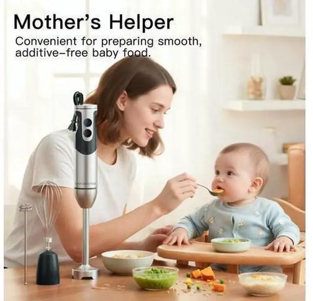 Alt view image 2 of 6 - Stainless Steel Titanium Reinforced 3-in-1 Immersion Hand Blender, Powerful with 80% Sharper Blades, 12-Speed Corded Blender, Including Whisk and Milk Frother (3-in 1 Black)