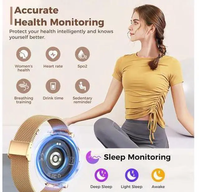 Alt view image 3 of 7 - Smart Watch for Women, HD AMOLED Display Fitness Tracker Bluetooth Make/Answer Call, 1.19" Watches with 110+ Sports Modes/Heart Rate/Sleep Monitor/SpO2, Smartwatch IP68 Waterproof for Android iOS