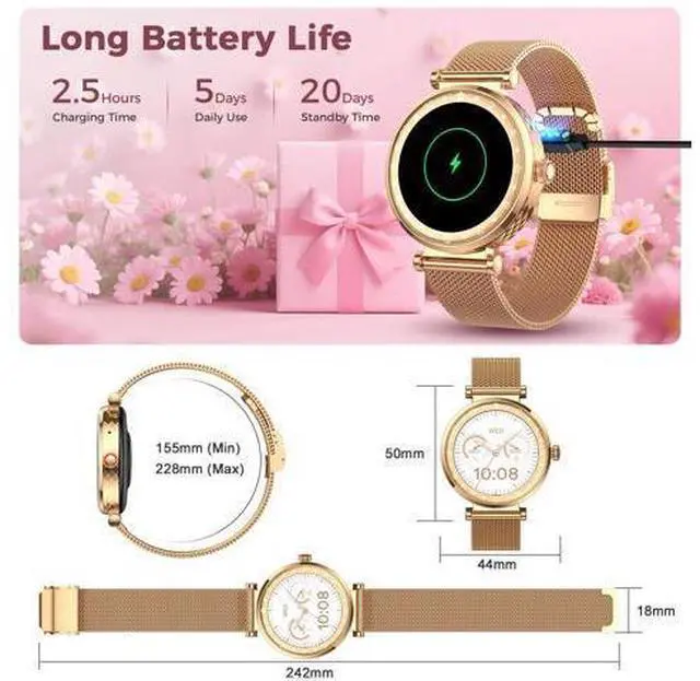Alt view image 7 of 7 - Smart Watch for Women, HD AMOLED Display Fitness Tracker Bluetooth Make/Answer Call, 1.19" Watches with 110+ Sports Modes/Heart Rate/Sleep Monitor/SpO2, Smartwatch IP68 Waterproof for Android iOS