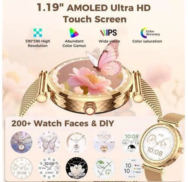 Alt view image 5 of 7 - Smart Watch for Women, HD AMOLED Display Fitness Tracker Bluetooth Make/Answer Call, 1.19" Watches with 110+ Sports Modes/Heart Rate/Sleep Monitor/SpO2, Smartwatch IP68 Waterproof for Android iOS