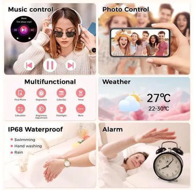 Alt view image 6 of 7 - Smart Watch for Women, HD AMOLED Display Fitness Tracker Bluetooth Make/Answer Call, 1.19" Watches with 110+ Sports Modes/Heart Rate/Sleep Monitor/SpO2, Smartwatch IP68 Waterproof for Android iOS
