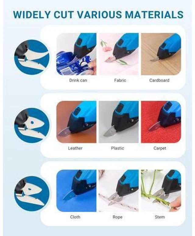 Alt view image 2 of 7 - Cordless Cardboard Cutter, 4V Rechargeable Electric Scissors Carpet Super Scissors with 3 Different Blades and Safety Lock Powerful Box Cutter for Fabric Cardboard Leather (Blue) Y4007