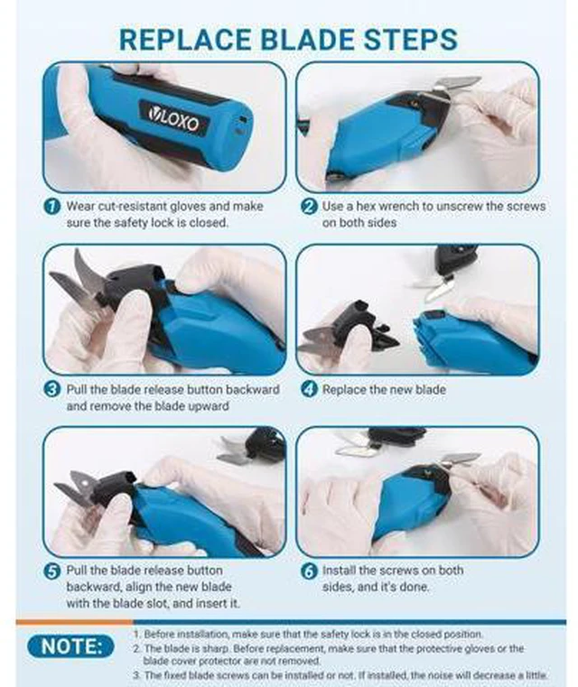 Alt view image 5 of 7 - Cordless Cardboard Cutter, 4V Rechargeable Electric Scissors Carpet Super Scissors with 3 Different Blades and Safety Lock Powerful Box Cutter for Fabric Cardboard Leather (Blue) Y4007