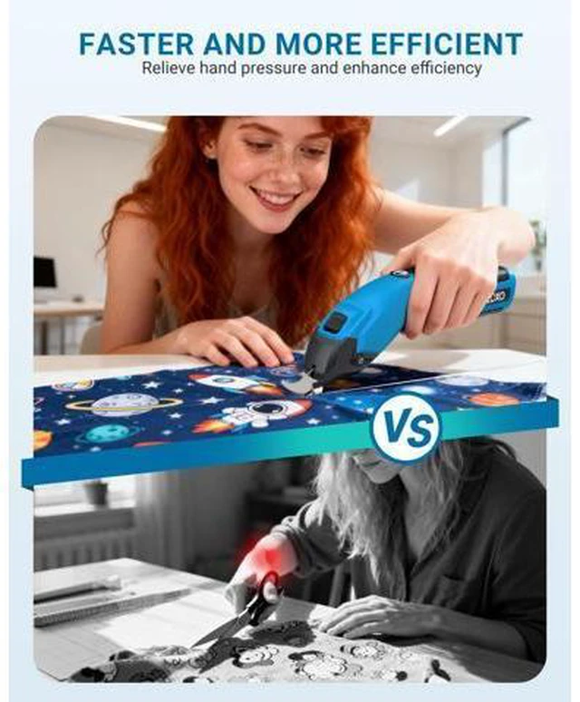 Alt view image 4 of 7 - Cordless Cardboard Cutter, 4V Rechargeable Electric Scissors Carpet Super Scissors with 3 Different Blades and Safety Lock Powerful Box Cutter for Fabric Cardboard Leather (Blue) Y4007