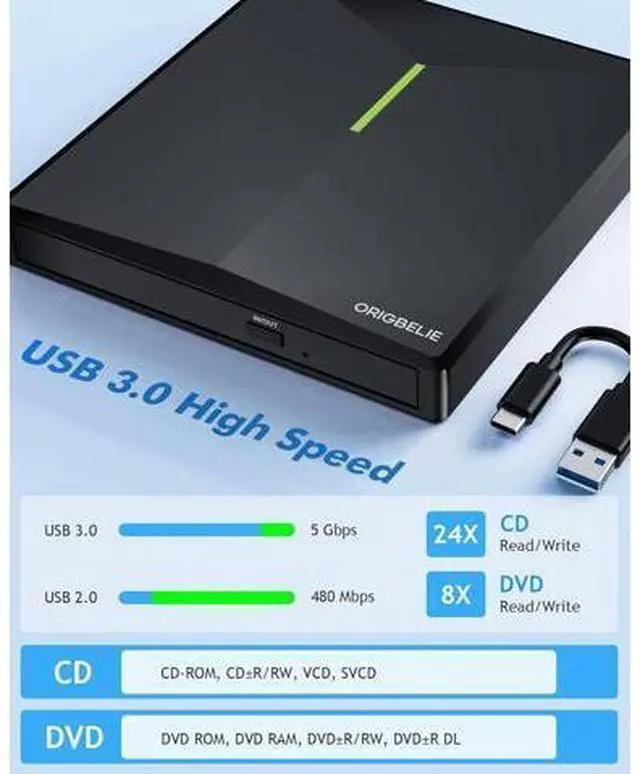 Alt view image 4 of 7 - External CD/DVD Drive for Laptop, USB 3.0 DVD Player with 4 USB Ports & 2 TF/SD Card Slots, Portable CD/DVD +/-RW Drive Burner Reader Writer for Desktop PC Windows 11/10/8/7 Linux Mac OS