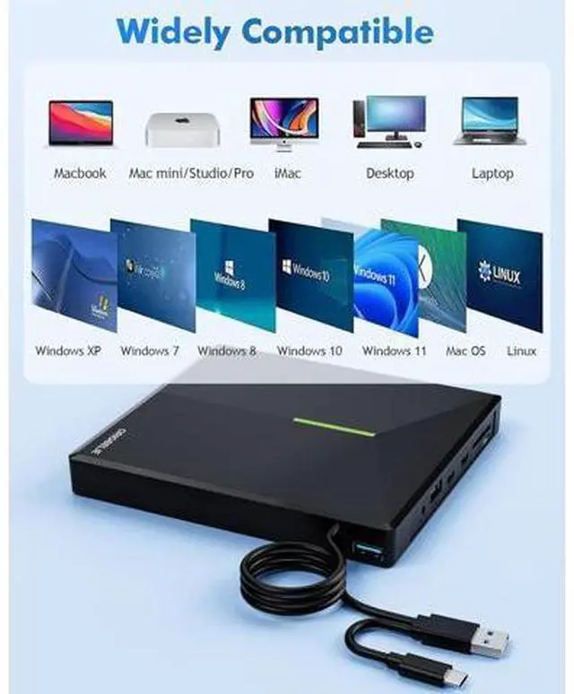Alt view image 5 of 7 - External CD/DVD Drive for Laptop, USB 3.0 DVD Player with 4 USB Ports & 2 TF/SD Card Slots, Portable CD/DVD +/-RW Drive Burner Reader Writer for Desktop PC Windows 11/10/8/7 Linux Mac OS