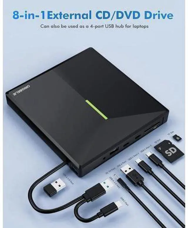 Alt view image 6 of 7 - External CD/DVD Drive for Laptop, USB 3.0 DVD Player with 4 USB Ports & 2 TF/SD Card Slots, Portable CD/DVD +/-RW Drive Burner Reader Writer for Desktop PC Windows 11/10/8/7 Linux Mac OS
