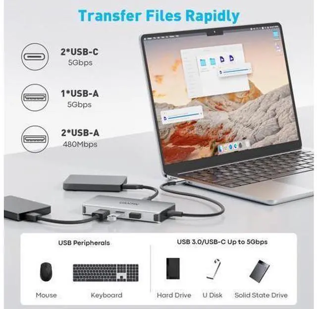 Alt view image 5 of 7 - USB C Docking Station Dual Monitor, 10-in-1 USB C to Dual HDMI Adapter with 2HDMI Ports, USBC & USBA 3.0, SD/Micro SD, 100W PD, Laptop Docking Station for Dell XPS/HP/Lenovo/Mac/Surface etc