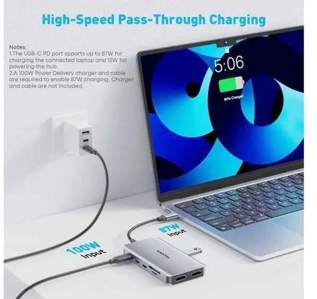 Alt view image 6 of 7 - USB C Docking Station Dual Monitor, 10-in-1 USB C to Dual HDMI Adapter with 2HDMI Ports, USBC & USBA 3.0, SD/Micro SD, 100W PD, Laptop Docking Station for Dell XPS/HP/Lenovo/Mac/Surface etc