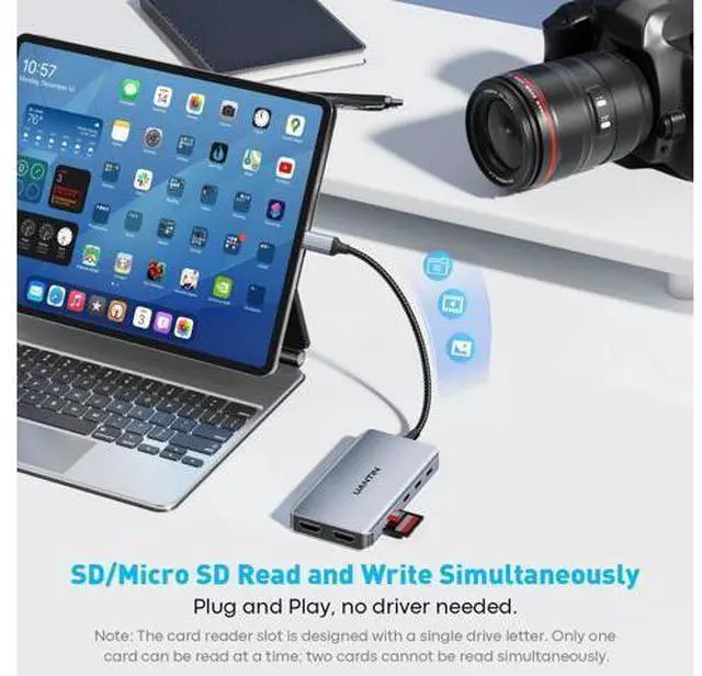 Alt view image 7 of 7 - USB C Docking Station Dual Monitor, 10-in-1 USB C to Dual HDMI Adapter with 2HDMI Ports, USBC & USBA 3.0, SD/Micro SD, 100W PD, Laptop Docking Station for Dell XPS/HP/Lenovo/Mac/Surface etc