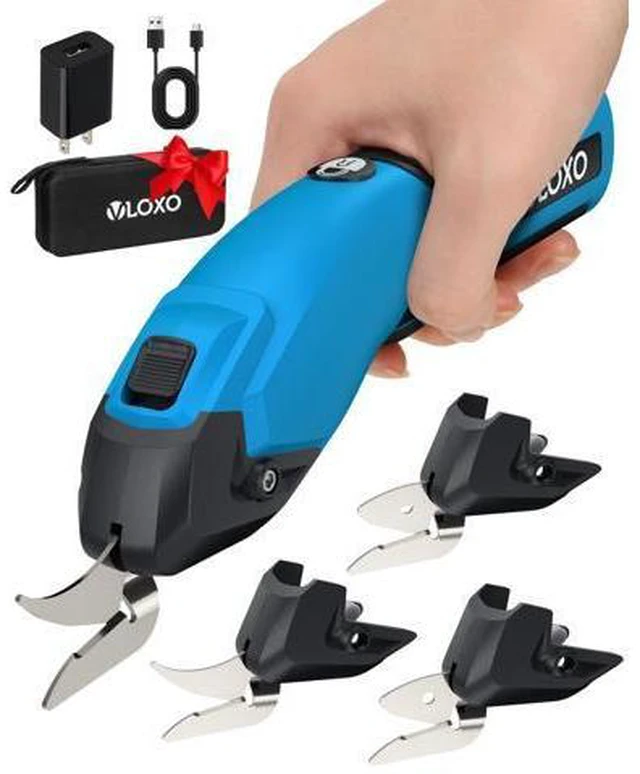 Main image of Cordless Cardboard Cutter, 4V Rechargeable Electric Scissors Carpet Super Scissors with 3 Different Blades and Safety Lock Powerful Box Cutter for Fabric Cardboard Leather (Blue) Y4007