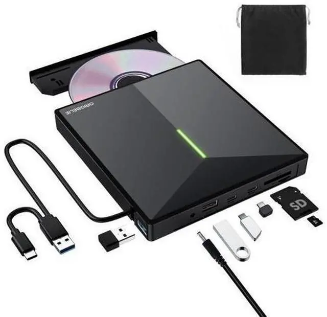 Main image of External CD/DVD Drive for Laptop, USB 3.0 DVD Player with 4 USB Ports & 2 TF/SD Card Slots, Portable CD/DVD +/-RW Drive Burner Reader Writer for Desktop PC Windows 11/10/8/7 Linux Mac OS