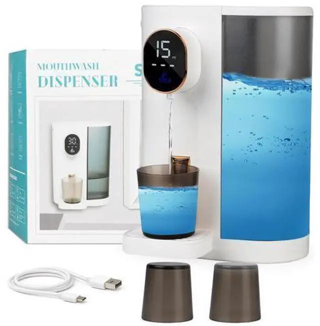 Main image of Automatic Mouthwash Dispenser for Bathroom, 20.3Oz Mouth Wash Dispenser for Kids and Adult with Magnetic Cups, 3 Dispensing Level, Wall Mounted Electric Mouth Wash Container