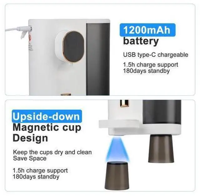 Alt view image 6 of 7 - Automatic Mouthwash Dispenser for Bathroom, 20.3Oz Mouth Wash Dispenser for Kids and Adult with Magnetic Cups, 3 Dispensing Level, Wall Mounted Electric Mouth Wash Container