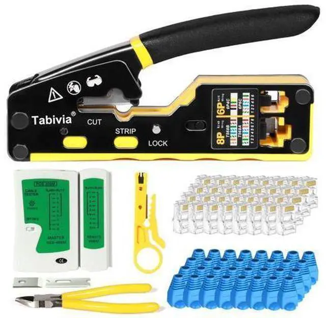 Main image of RJ45 Crimp Tool Pass Through Ethernet Crimping Tool Kit Cat6 Cat5e Cat5 RJ45 Ethernet Crimper Kit