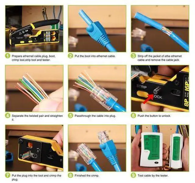 Alt view image 5 of 6 - RJ45 Crimp Tool Pass Through Ethernet Crimping Tool Kit Cat6 Cat5e Cat5 RJ45 Ethernet Crimper Kit