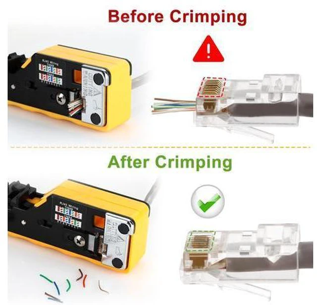 Alt view image 5 of 7 - RJ45 Crimp Tool Kit Pass Through Ethernet Crimper Kit Cat5 Cat6 Cat7 Crimping Tool Kit,All-in-One Stripping Cutting Crimping Tool for RJ11/RJ12 Standard,RJ45 Pass Through Connectors