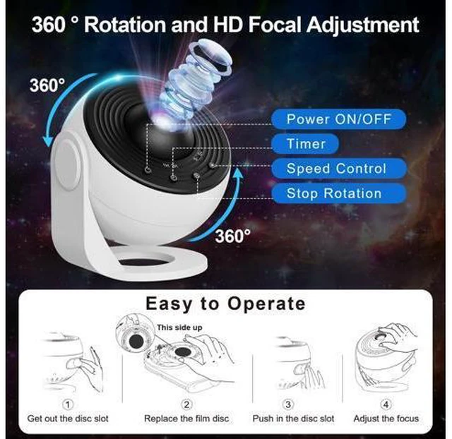 Alt view image 4 of 6 - Galaxy Projector Pro for Bedroom, 13 in 1 Planetarium Star Projector with Solar System & Constellation, Night Light for Ceiling - 360° Rotating with Timer, Adjustable Knob, Kids Adults Room Decor