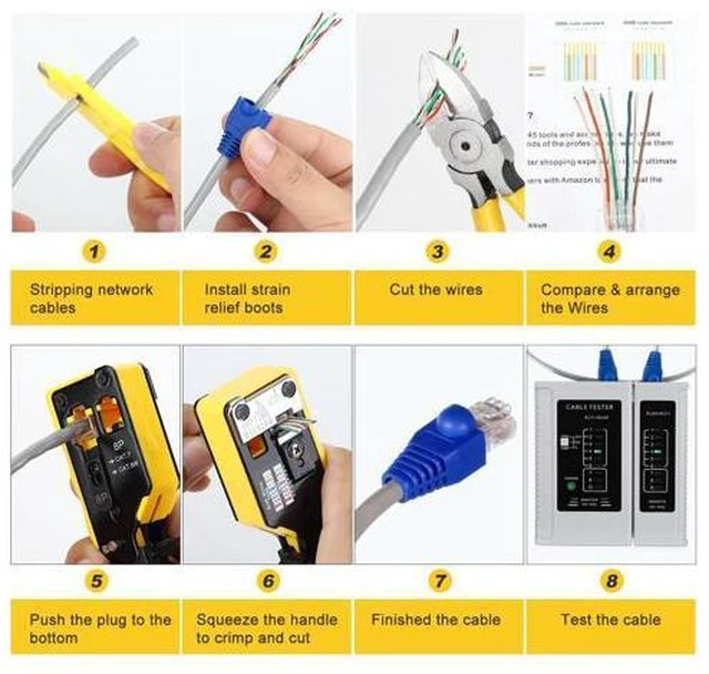 Alt view image 7 of 7 - RJ45 Crimp Tool Kit Pass Through Ethernet Crimper Kit Cat5 Cat6 Cat7 Crimping Tool Kit,All-in-One Stripping Cutting Crimping Tool for RJ11/RJ12 Standard,RJ45 Pass Through Connectors