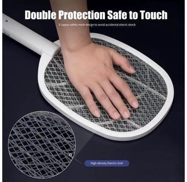 Alt view image 5 of 7 - 2-in-1 Electric Bug Zapper Racket, 2 Pack 3000V High Voltage LED Lighted Handheld Mosquito Swatter with 3 Layer Safety Mesh, USB Charging Portable Fly Killer Racquet