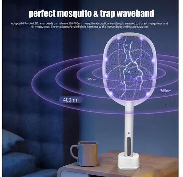 Alt view image 7 of 7 - 2-in-1 Electric Bug Zapper Racket, 2 Pack 3000V High Voltage LED Lighted Handheld Mosquito Swatter with 3 Layer Safety Mesh, USB Charging Portable Fly Killer Racquet