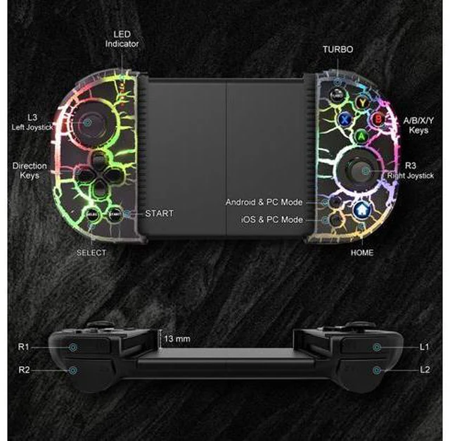 Alt view image 6 of 6 - Phone Controller for iPhone, Android, wireless Game Joystick with Hall Effect Joystick/Turbo, RGB Controller for iPhone 16/15/14/13/12 Series, Galaxy S24/23/S22/S21 Series Play COD Mobile & More