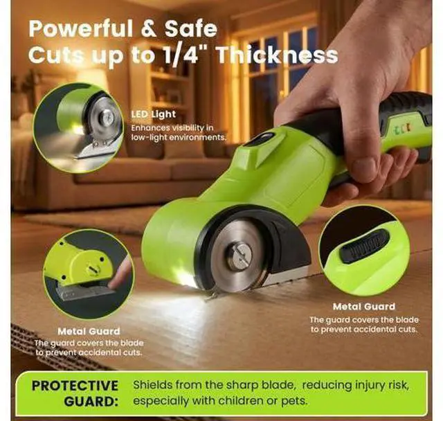 Alt view image 3 of 7 - Electric Scissors & Cardboard Cutter, 4V Cordless Power Box Cutter for Recycling - 2000mAh Rechargeable Battery -Rotary Cutter Tool for Fabric, Carpet & Leather -Includes 3 Blades & Storage Bag
