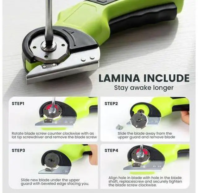 Alt view image 5 of 7 - Electric Scissors & Cardboard Cutter, 4V Cordless Power Box Cutter for Recycling - 2000mAh Rechargeable Battery -Rotary Cutter Tool for Fabric, Carpet & Leather -Includes 3 Blades & Storage Bag