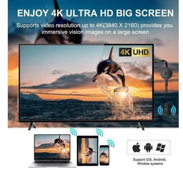 Alt view image 3 of 7 - 4K Wireless HDMI Display Adapter, SOCLLLife Screen Mirroring Dongle for i-Phone, i-Pad, Android, Windows, Laptop to HDTV/Projector/Monitor, Support Airplay, Miracast, DLNA for Casting Video & Audio
