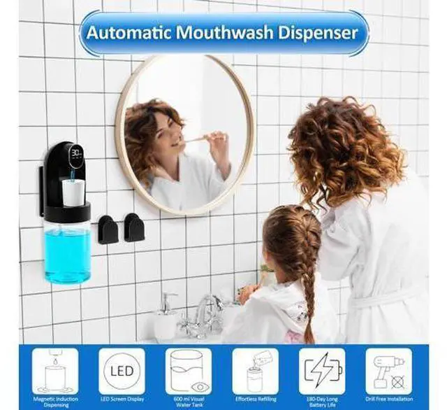 Alt view image 3 of 7 - Mouthwash Dispenser for Bathroom, Automatic Mouthwash Dispenser, 20.29 oz Touchless Electric Wall Mounted Mouth Wash Dispenser, 4 Modes with 4 Magnetic Cups for Kids & Adults,Bathroom Accessories Set