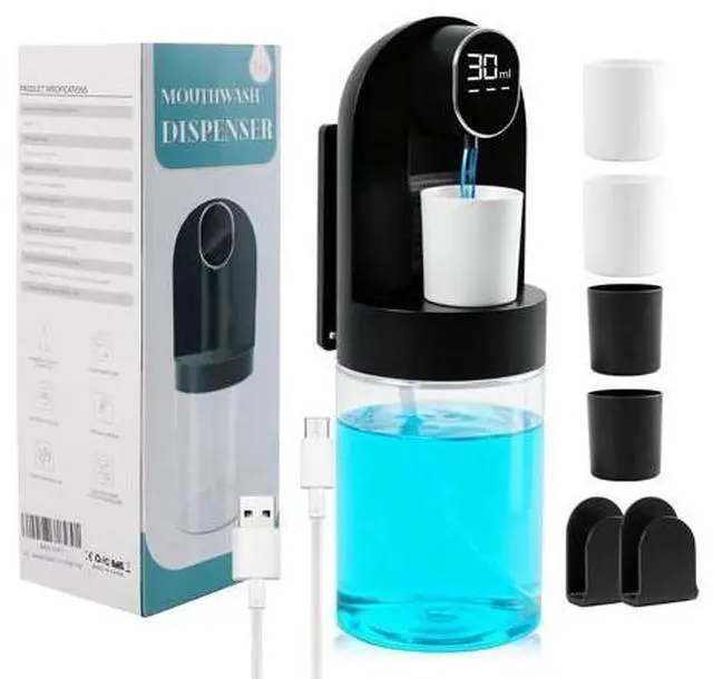 Main image of Mouthwash Dispenser for Bathroom, Automatic Mouthwash Dispenser, 20.29 oz Touchless Electric Wall Mounted Mouth Wash Dispenser, 4 Modes with 4 Magnetic Cups for Kids & Adults,Bathroom Accessories Set