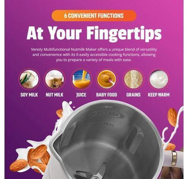 Main image of Nut Milk Maker Machine - Convenient Nut Milk Machine for Homemade Plant-Based and Dairy-Free Beverages | Nut and Soy Milk Maker with Stainless Steel Blades Produces Up To 5.5 Cups (Purple)