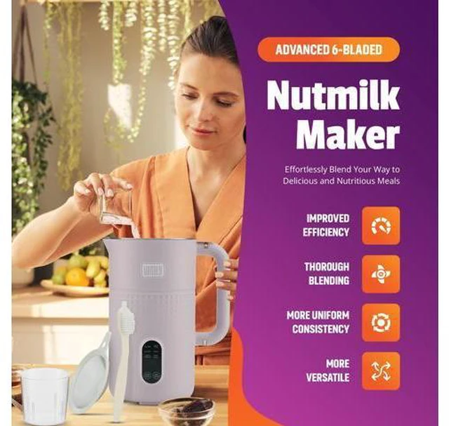 Alt view image 3 of 5 - Nut Milk Maker Machine - Convenient Nut Milk Machine for Homemade Plant-Based and Dairy-Free Beverages | Nut and Soy Milk Maker with Stainless Steel Blades Produces Up To 5.5 Cups (Purple)
