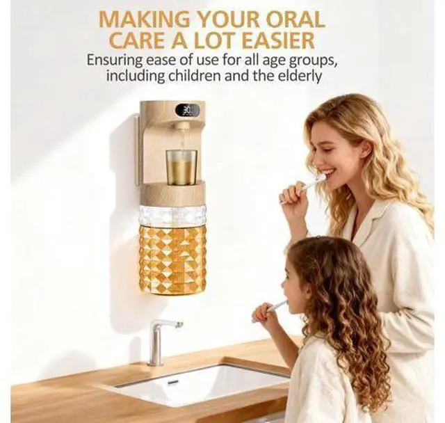 Alt view image 2 of 7 - Automatic Mouthwash Dispenser for Bathroom,20.29 oz Mouth Wash Dispensers Bathroom Accessories Set with Magnetic Cups,4 Modes Wall Mounted Touchless Electric Mouthwash Dispensers for Home Kids Family