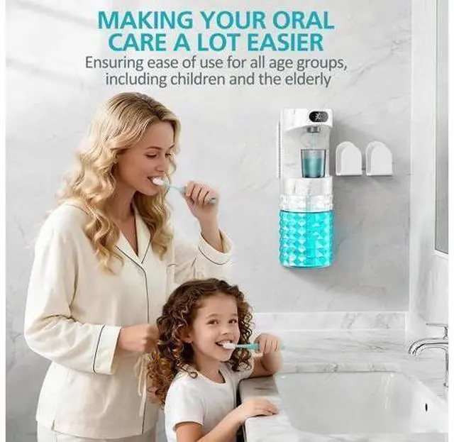 Alt view image 2 of 7 - Automatic Mouthwash Dispenser for Bathroom,20.29 oz Mouth Wash Dispensers Bathroom Accessories Set with Magnetic Cups,4 Modes Wall Mounted Touchless Electric Mouthwash Dispensers for Home Kids Family