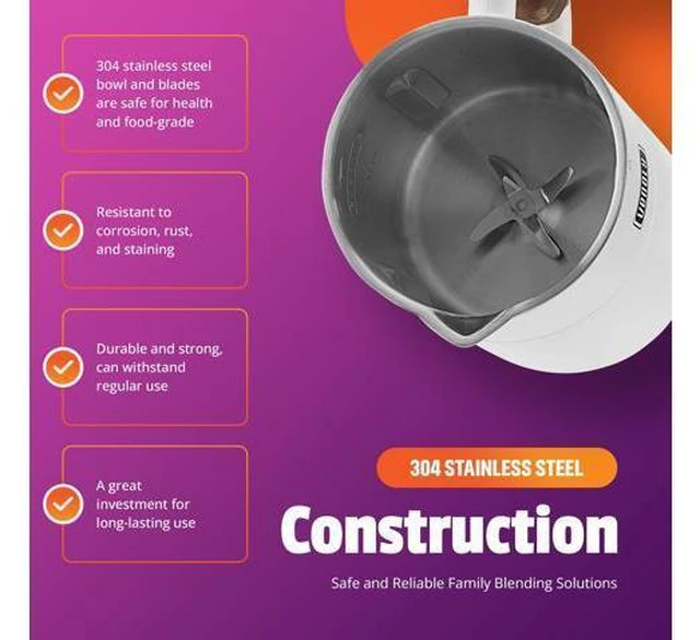 Alt view image 4 of 5 - Nut Milk Maker Machine - Convenient Nut Milk Machine for Homemade Plant-Based and Dairy-Free Beverages | Nut and Soy Milk Maker with Stainless Steel Blades Produces Up To 5.5 Cups (Purple)